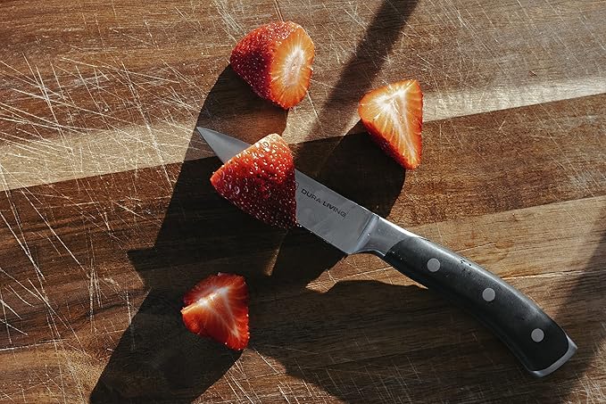 DURA LIVING 3.5-Inch Paring Knife – Ultra-Sharp German High Carbon Stainless Steel, Full Tang, Ergonomic Handle, Multipurpose Kitchen Knife for Chopping, Slicing, and Dicing, Black