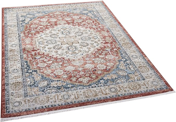 Well Woven Indira Mythos Vintage Medallion Crimson 8x10 (7'10" x 9'10") Area Rug | Heritage-Inspired, Soft & Durable, Easy to Clean for Living Room, Bedroom, Dining Room