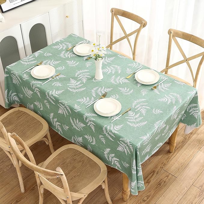 Heavy Duty Vinyl Tablecloth with Flannel Backing Waterproof Oil-Proof Plastic Table Cloth Stain-Resistant Wipeable Rectangle or Square Table Cover for Indoor and Outdoor (Mint Leaf, 60X84 Inch)