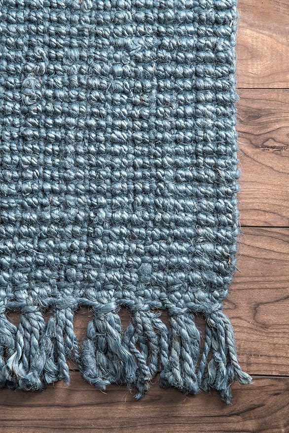 Nuloom Daniela Blue, 2'6" x 12', Handmade, Jute, Tassel, Soft and Textured, High Traffic, Stain Resistant, Easy Clean, Durable Runner for Bedroom, Living Room, Dining Space, Foyer, Entryway