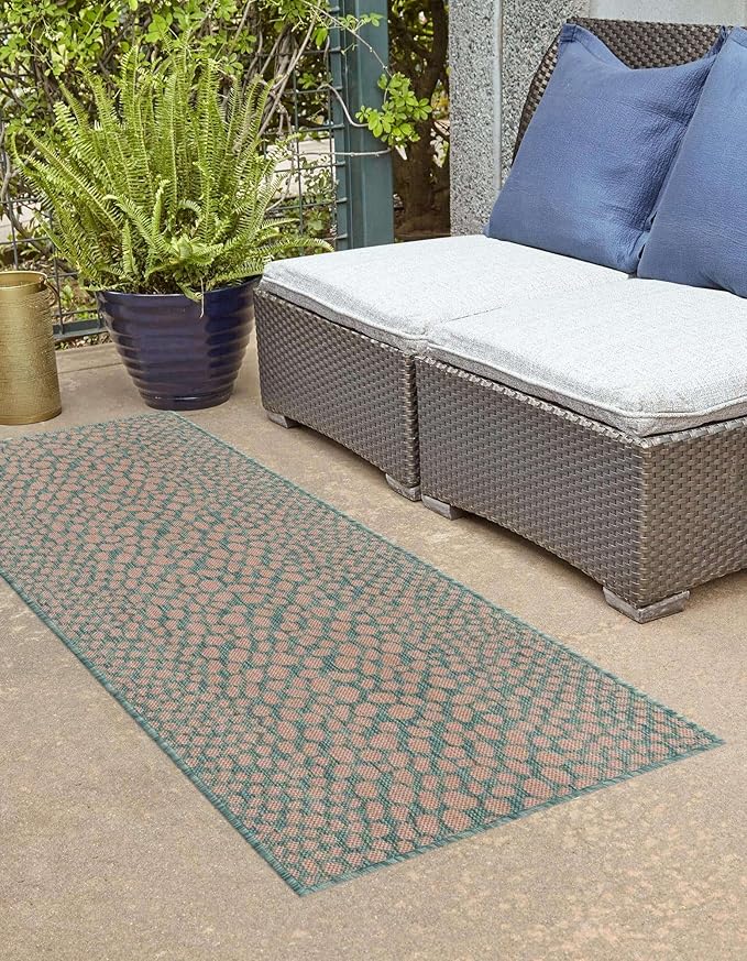 Unique Loom Jill Zarin Jill Zarin Outdoor Collection Area Rug - Cape Town (2' x 8' Runner, Pink and Aqua/Light Blue)