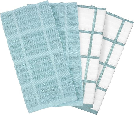 All-Clad Solid & Coordinate Kitchen Towels: Highly Absorbent, Super Soft Long Lasting 100% Cotton, 17" x 30" Tea Towels for Cleaning & Drying Dishes, Pans, Glassware, Countertops, 4-Pack, Rainfall