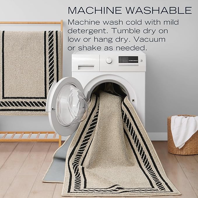 Nautica – Runner Rug | Indoor Runners for Hallways and Entry Rugs| Non-Slip and Non-Skid Entry and Kitchen Door Mat| Machine Washable Entryway Carpet Rugs | 2'2" x 3'9" | Rope Border Natural Twist