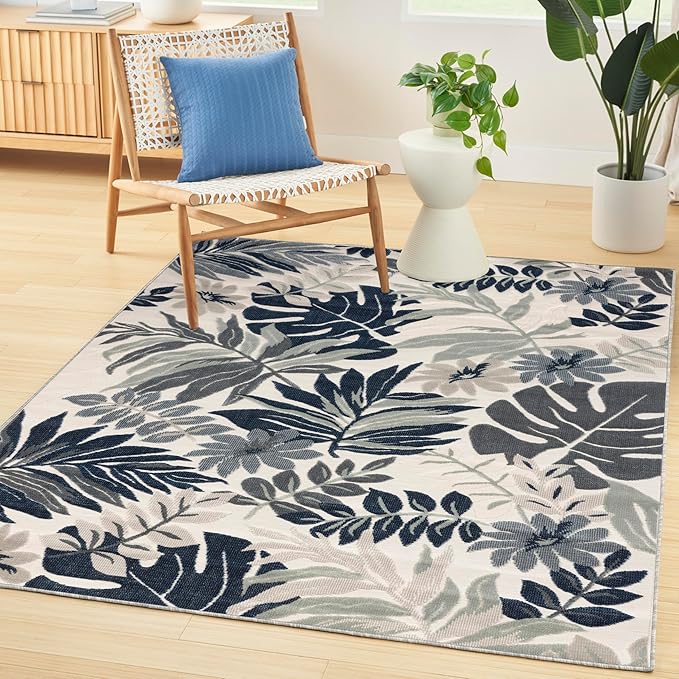 Nourison Home Suncoast Blue 4' x 6' Area Rug - Easy Clean, Non Shedding, Bed Room, Living Room, Dining Room, Kitchen (4' x 6')