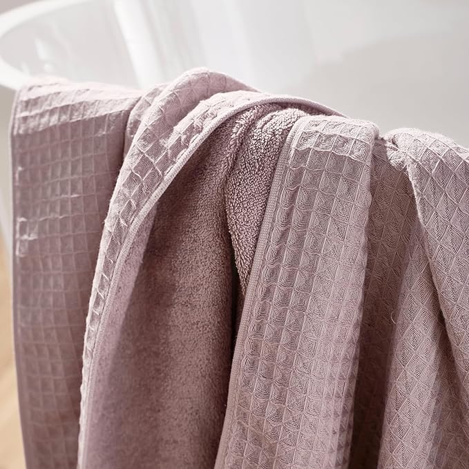 UCHINO Waffle Twist Cotton Weave Washcloth Towel for Bathroom Lightweight Absorbent Quick Dry Honeycomb Texture Solid Terry Loop Reverse 13" x 13", 1 Wash Cloth, Orchid Purple