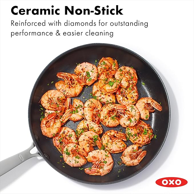 OXO Enhanced 10 Piece Cookware Pots & Pans Set, PFAS-Free Ceramic Nonstick, Durable Hard Anodized Cookware, Scratch Resistant, Stainless Steel Handle, Good Grips, Dishwasher & Oven Safe, Black