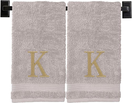 Monogrammed Hand Towels for Bathroom | Luxury Turkish Cotton | Embroidered in USA | Set of 2 | Choose Set Color and Monogram Color | A - Z | Modern Font