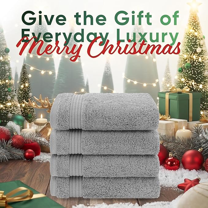 American Veteran Towel, Hand Towels for Bathroom Set of 4, 100% Cotton Turkish Hand Towel Sets, Soft Hand Face Towels, Light Grey Hand Towels