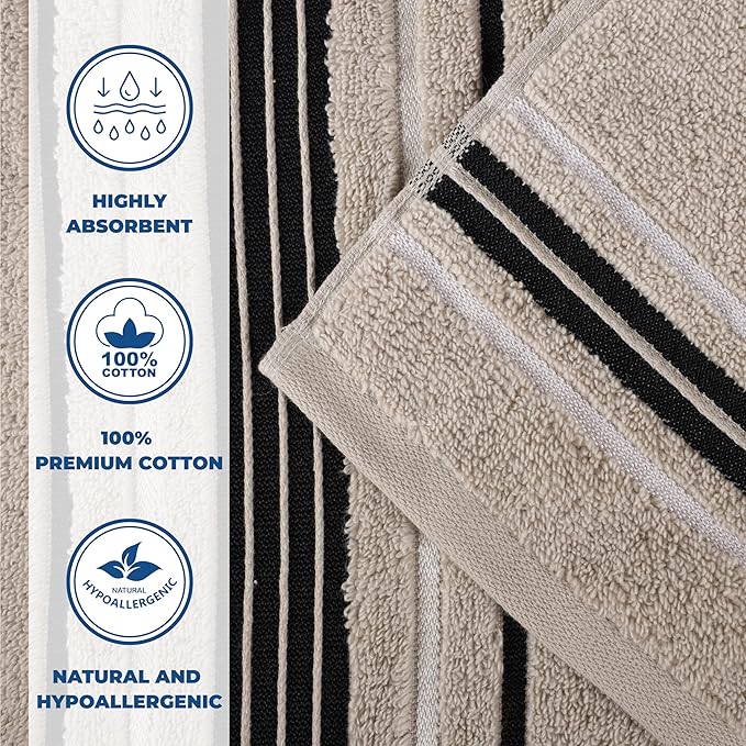 Superior Cotton 6 Piece Assorted Floral Towel Set, Includes 2 Bath, 2 Hand, 2 Washcloth/Face Towels, Quick Dry, Home Essentials, Shower, Spa, Luxury Plush Soft Absorbent Towels, Zero Twist, Stone