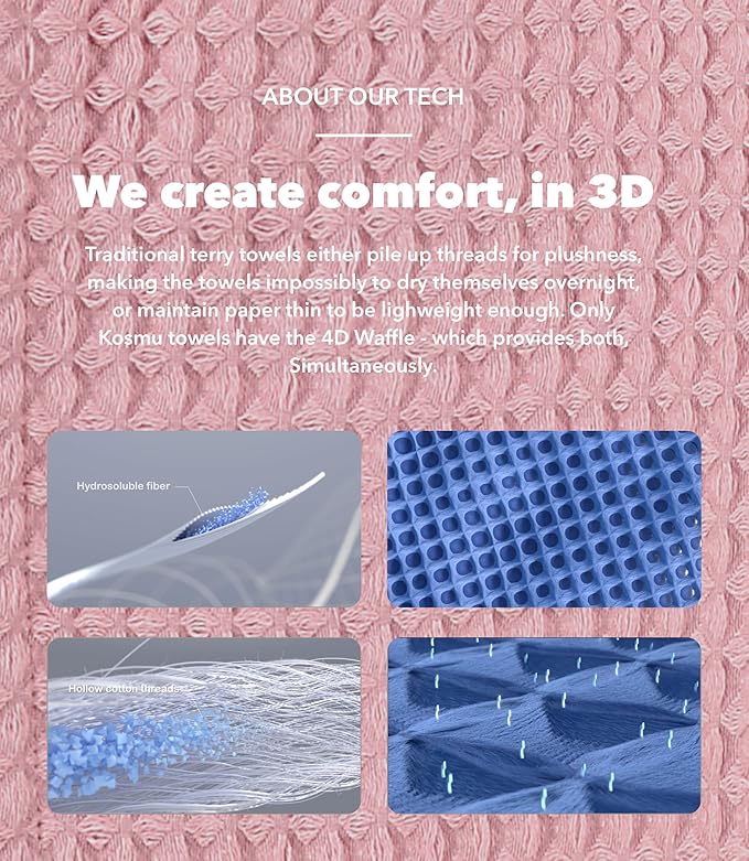 100% Organic Cotton Hair Drying Waffle Towel Wrap for Women | Absorbent & Quick Dry Head Turban for Wet Hair in Shower Sauna Spa, Extra Large for Long Straight Curly Plopping Button (Pink, 2 PACK)