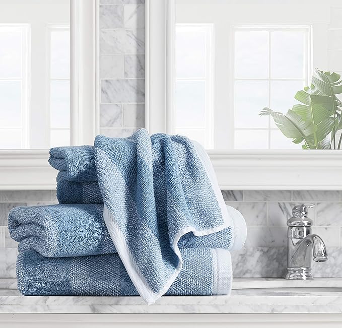 Nautica - Bath Towels, 100% Soft & Absorbent Fluffy Cotton, Highly Absorbent & Quick Dry, Medium Weight Bathroom Towels (Oak Lake Blue, 6 Piece)