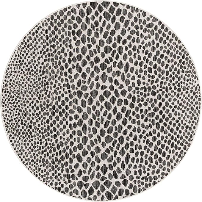 Unique Loom Outdoor Collection Area Rug - Cape Town (6' 7' Round, Black/ Ivory)