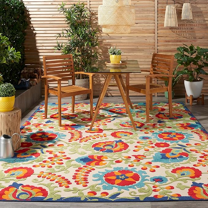 Nourison Home Aloha Multicolor 9'6" x 13' Area Rug - Easy Clean, Non Shedding, Bed Room, Living Room, Dining Room, Kitchen (10' x 13')