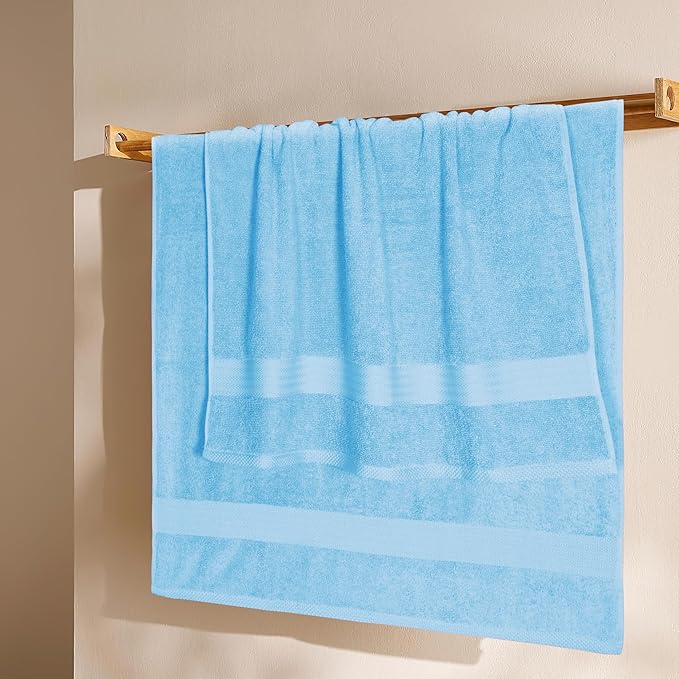 GLAMBURG Premium Cotton 4 Pack Bath Towel Set - 100% Pure Cotton - 4 Bath Towels 27x54 - Ideal for Everyday use - Ultra Soft & Highly Absorbent - Sky Blue