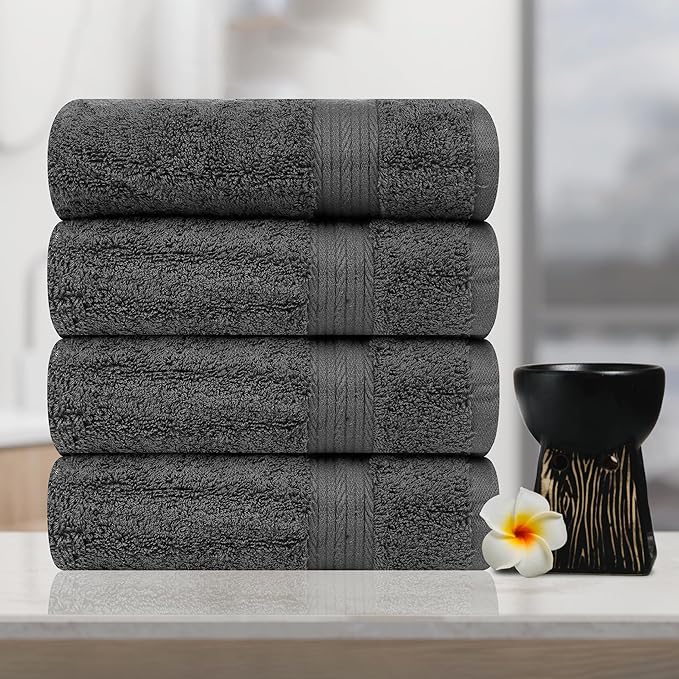 Ample Decor Hand Towel 18 X 28 Inch 600 GSM 100% Cotton, Soft Absorbent - 4 Pcs Gray