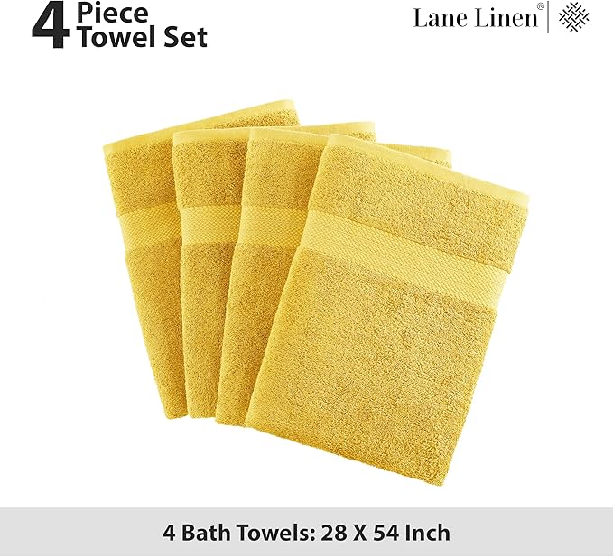 LANE LINEN Cotton Bath Towels Pack of 4 (28"x54") - 100% Ring Spun Cotton Bathroom Towel Set - Durable, Quick Drying, Extra Soft & Absorbent Yellow Bath Towels - Suitable for All Skin Types - Mimosa