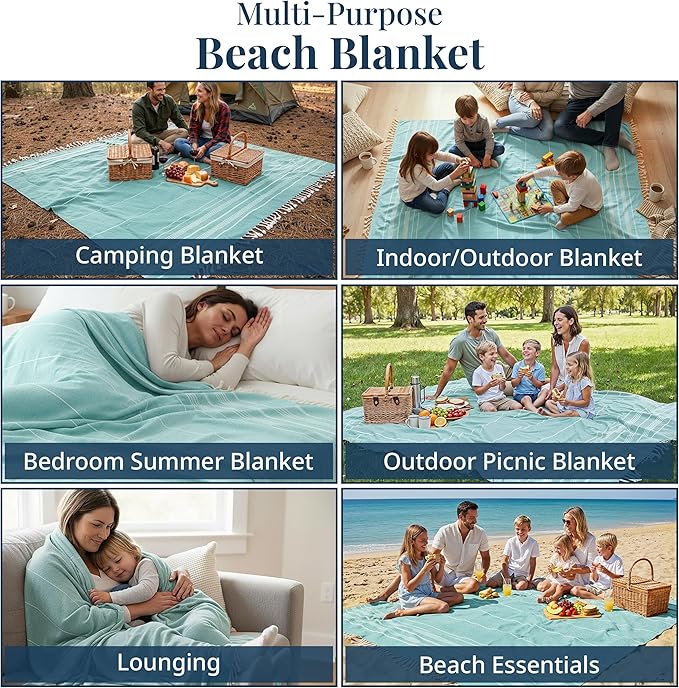 LANE LINEN Beach Towels Oversized - Beach Supplies, Turkish Beach Blanket with Lightweight Sand-Free Feel – 82"x82", Perfect for Poolside Lounging & Park Picnics – Hunter Green