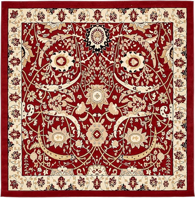 Unique Loom Espahan Collection Area Rug - Cape Cod (8'Square, Red/ Beige)
