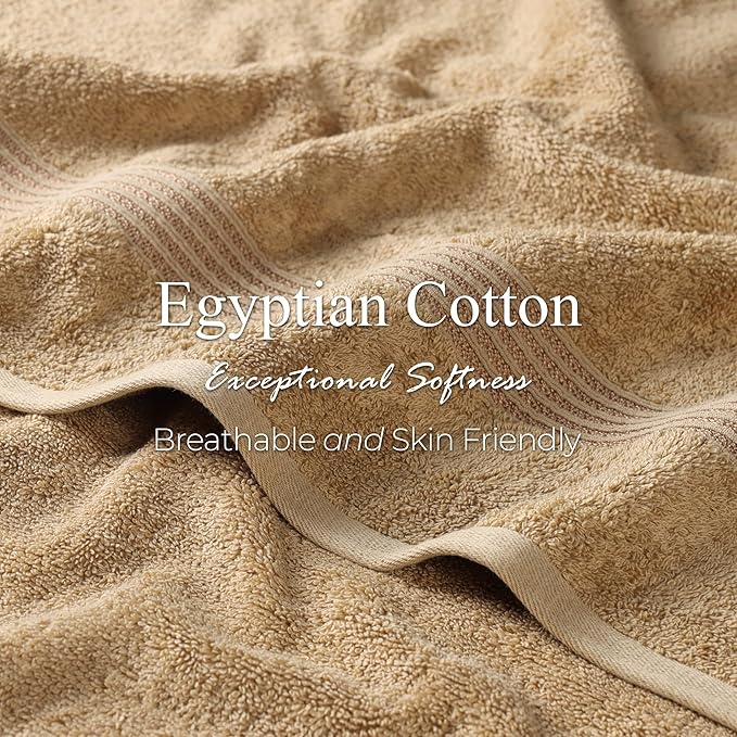 Superior Egyptian Cotton Bath Towel Set, Home Bathroom Towels, Master, Guest Bath, Decor Essentials, Quick Dry, Absorbent, Large Body Towels, Spa, Hotel, Resort, Adult, Kids, Set of 2, Toast