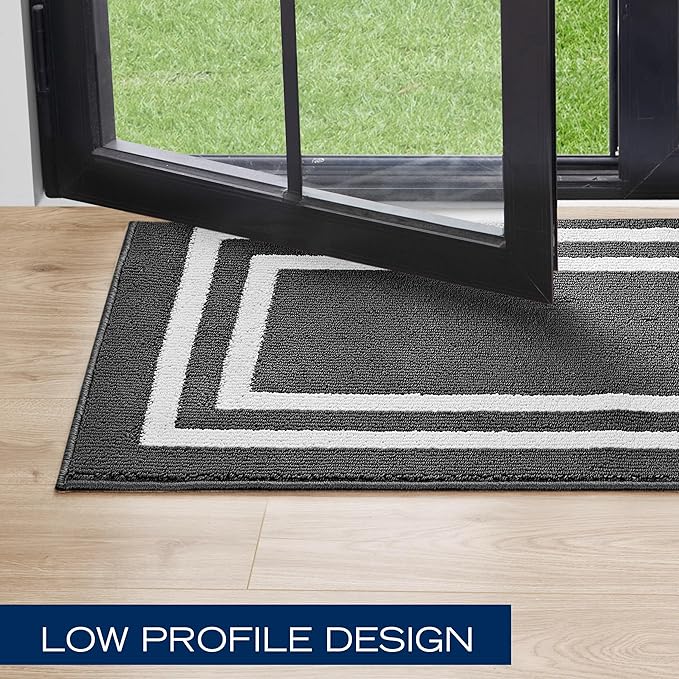 Nautica – Runner Rug 2 Piece Set | Indoor Runners for Hallways and Entry Rugs| Non-Skid Entry and Kitchen Door Mat| Machine Washable Carpet Rugs | 2'2" x 3'9" and 2'2" x 5' | Double Border Dark Grey