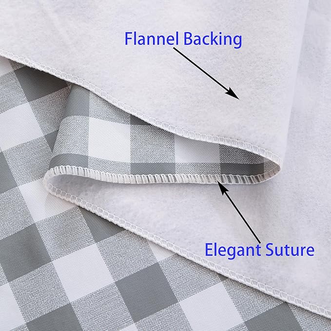 Heavy Duty Vinyl Tablecloth with Flannel Backing Waterproof Oil-Proof Plastic Table Cloth Stain-Resistant Wipeable Rectangle or Square Table Cover for Indoor and Outdoor (Grey Checkered, 60x102 Inch)