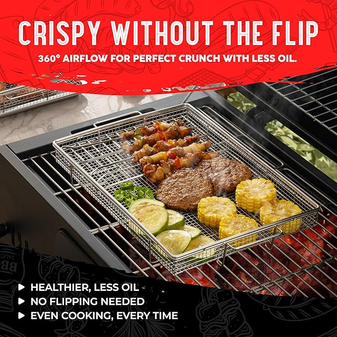 Air Fryer Basket for Oven(Set of 2) – Stainless Steel Air Fryer Tray and Pan Set with 50 Parchment Papers & Food Tongs – Oven Air Fryer Basket and Tray for Baking, Grilling, Crisping