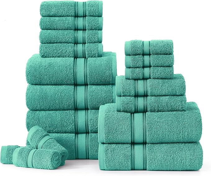 LANE LINEN 100% Cotton Bath Towel Set of 18 – 6 Bath, 6 Hand Towel & 6 Washcloths, Zero Twist, Absorbent Softness for Daily Use, Perfect for Airbnb, Spa & Hotel, Machine Washable – Teal