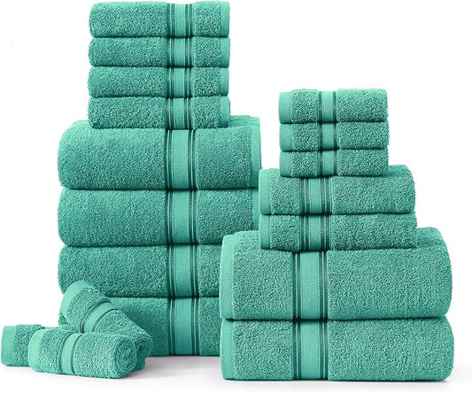 LANE LINEN 100% Cotton Bath Towel Set of 18 – 6 Bath, 6 Hand Towel & 6 Washcloths, Zero Twist, Absorbent Softness for Daily Use, Perfect for Airbnb, Spa & Hotel, Machine Washable – Teal