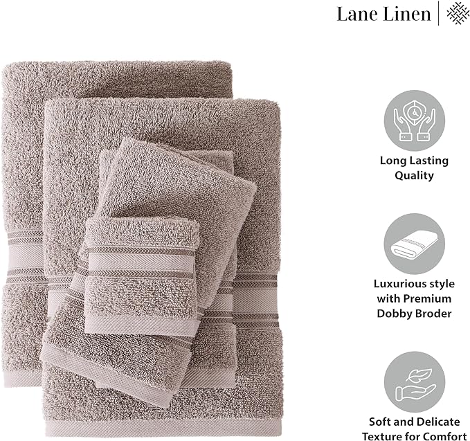 LANE LINEN 100% Mercerized Cotton Bath Towel Set of 12 – Zero Twist Shower Towels, 4 Bath, 4 Hand Towel & 4 Washcloths, Quick-Dry, Luxuriously Soft & Durable, Perfect for Everyday use – Platinum