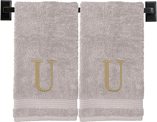 Monogrammed Hand Towels for Bathroom | Luxury Turkish Cotton | Embroidered in USA | Set of 2 | Choose Set Color and Monogram Color | A - Z | Modern Font