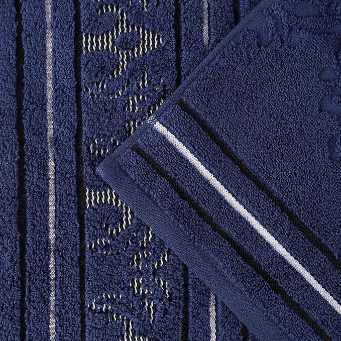 Superior Cotton 3 Piece Towel Set, Includes 1 Bath, 1 Hand, 1 Washcloth/Face Towel, Quick Dry, Home Essentials, Shower, Spa, Luxury Plush Soft Absorbent Towels, Zero Twist, Jacquard Floral, Navy Blue