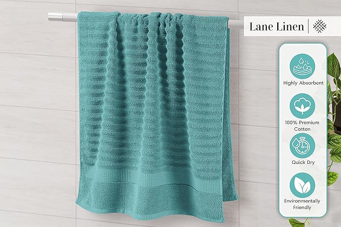 LANE LINEN Large Bath Towels Set - Premium Quality, Soft, 100% Cotton Towels for Bathroom, Hotel & Spa - Includes 2 Bath, 2 Hand & 2 Wash Cloths, Super Absorbent Quick Dry Towel (6 Piece Set) - Teal