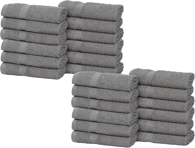 Superior 24-Piece Cotton Face Towel/Washcloth Set, Small Towels for Facial, Spa, Resort, Quick Wash, Gym, Resort, Bathroom Essentials, Master/Guest Bath Decor, Soft, Franklin Collection, Charcoal