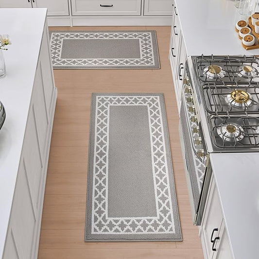 Nautica – Runner Rug 2 Piece Set | Indoor Runners for Hallways and Entry Rugs| Non-Skid Entry and Kitchen Door Mat| Machine Washable Carpet Rugs | 2'2" x 3'9" and 2'2" x 5' | Trellis Light Grey