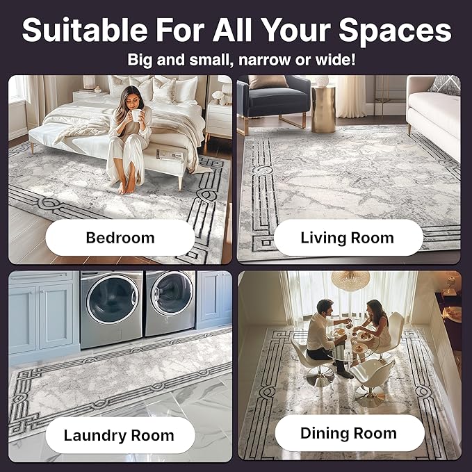 Well Woven Fairmont Collection Huntington Grey Marble Border Elegant & Soft 5x7 Area Rug Perfect for Bedroom & Living Room Durable Stain Resistant & Easy to Clean