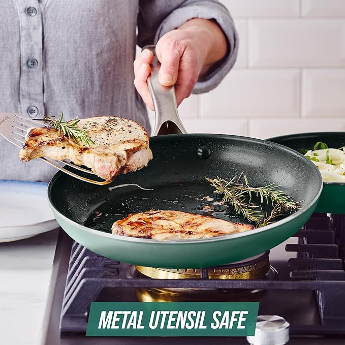 Blue Diamond 20 Piece Cookware and Bakeware Set, Diamond Infused PFAS-Free Ceramic Nonstick Pots and Pans, Durable Nontoxic Metal Utensil Safe & Scratch Resistant, Dishwasher & Oven Safe, Green