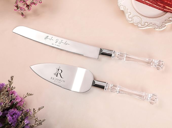 AW BRIDAL Personalized Cake Cutter Set for Wedding - Cake Knife 13.2 Inch, Cake Server 10.8 inch - Baby Shower Engagement Gifts for Couples//DK2201CPP96//