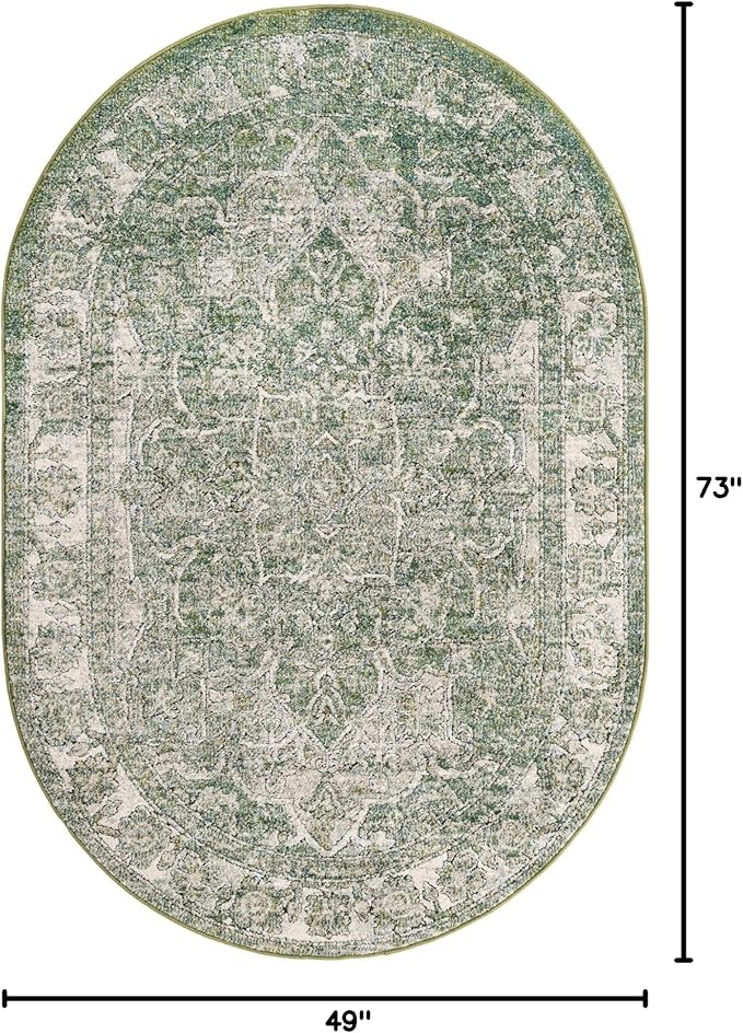 Unique Loom Isabella Collection Area Rug - Adjani (4' 1" x 6' 1" Oval, Green/ Ivory)