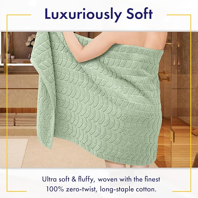 Ultra Soft & Stylish 700 GSM Luxury Bath Towels - 100% Zero-Twist, Long-Staple Cotton - Remarkably Absorbent & Quick Drying - 6 Piece Towel Set (Eucalyptus Green)