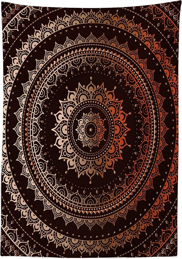 Ambesonne Mandala Tablecloth, Enclosing Magic Circle Egyptian Folkloric Culture Pattern Illustration, Rectangular Table Cover for Dining Room Kitchen Decor, 52" X 70", Dark Brown and Orange