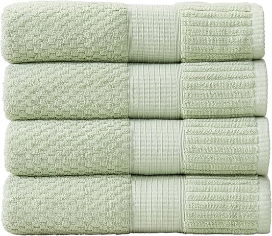 NY Loft 100% Cotton 4 Pack Bath Towel Set| Super Soft & Absorbent Quick-Dry Bath Towels 30" x 52" |Textured and Durable Cotton | Trinity Collection (4 Pack, Sage)