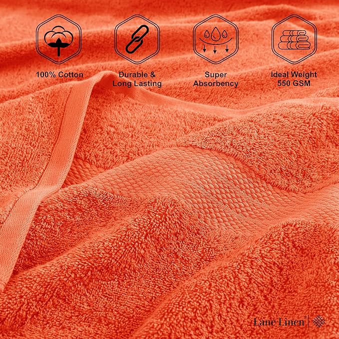 LANE LINEN 4 Pack Bath Towels (28"x54") - 100% Ring Spun Cotton Towels Set for Bathroom - Quick Dry, Ultra Soft & Absorbent Large Bath Towel Set - Can be Used for Salon, Spa & Hotel - Tiger Lily