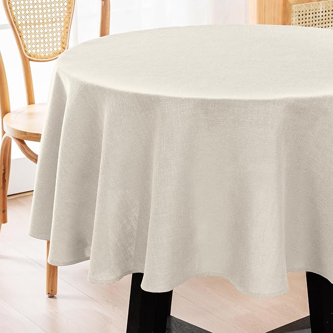 H.VERSAILTEX Linen Table Cloths Round 60 Inch Premium Tablecloth Spill-Proof Waterproof Table Cover for Dining Buffet Feature Extra Soft and Thick Fabric Wrinkle Free, Natural