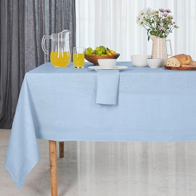 D'Moksha Homes Linen Tablecloth 60 x 120 Inch - 100% Pure Linen Powder Blue Table Cloth for Rectangle Tables - Machine Washable Cloth Tablecloth for Winter, Christmas, Holiday, New Year