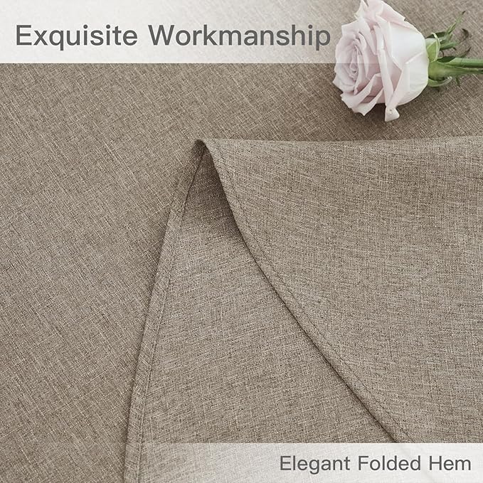 maxmill Round Linen Textured Tablecloth Spill-Proof Stainproof Wrinkle Free Washable Fabric Table Cloth for Circular Table Cover, Dining Room Buffet Banquet Parties Holiday Dinner, 70 Inch Mocha