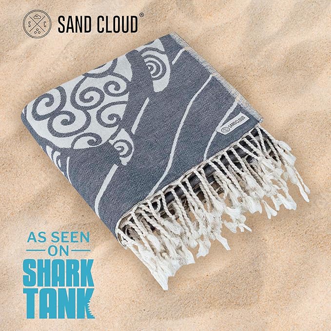 Sand Cloud Turkish Beach Towel - Sand Free - 100% Organic Turkish Cotton Yarn - Quick Dry Towel for Beach, Picnic Blanket or Throw - As Seen on Shark Tank - Sunset Swim