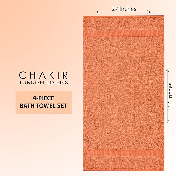 Chakir Turkish Linens 100% Cotton Premium Turkish Towels for Bathroom | 27'' x 54'' (4-Piece Bath Towels - Coral)