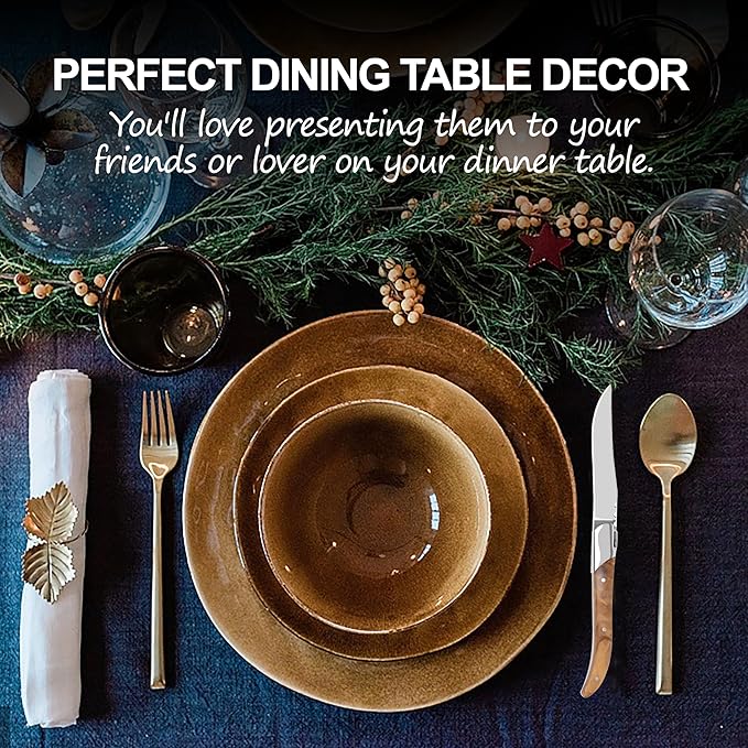 Laguiole Style Steak Knife Set of 12, Non-serrated Steak Knife Set with Olive Wood Handle, Sharp Stainless Steel Steak Knives with Gift Box, Dinner Cutlery Set for Home Party