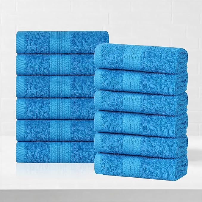 Superior Eco-Friendly Cotton 12-Piece Face Towel/Washcloth Set, Small, Fast Drying Towels for Face, Spa, Resort, Hotel, Hand, Shower, Guest Bathroom, Home, Airbnb, Apartment Essentials, Aster Blue