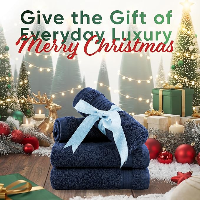 American Veteran Towel, 100% Cotton Turkish Washcloths for Bathroom Essentials 4 Pack, Soft Absorbent Wash Cloths Quick Drying Small Towels Washrags, Navy Blue